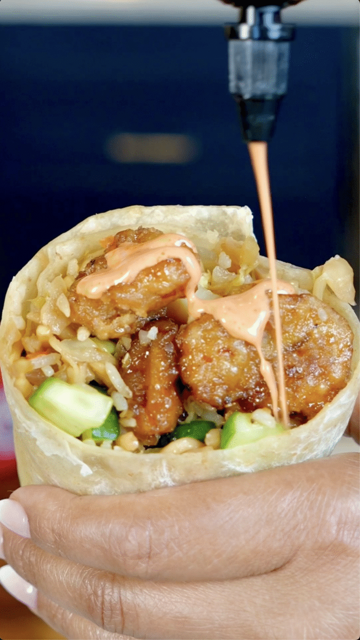 Panda Express Hot Orange Chicken burrito